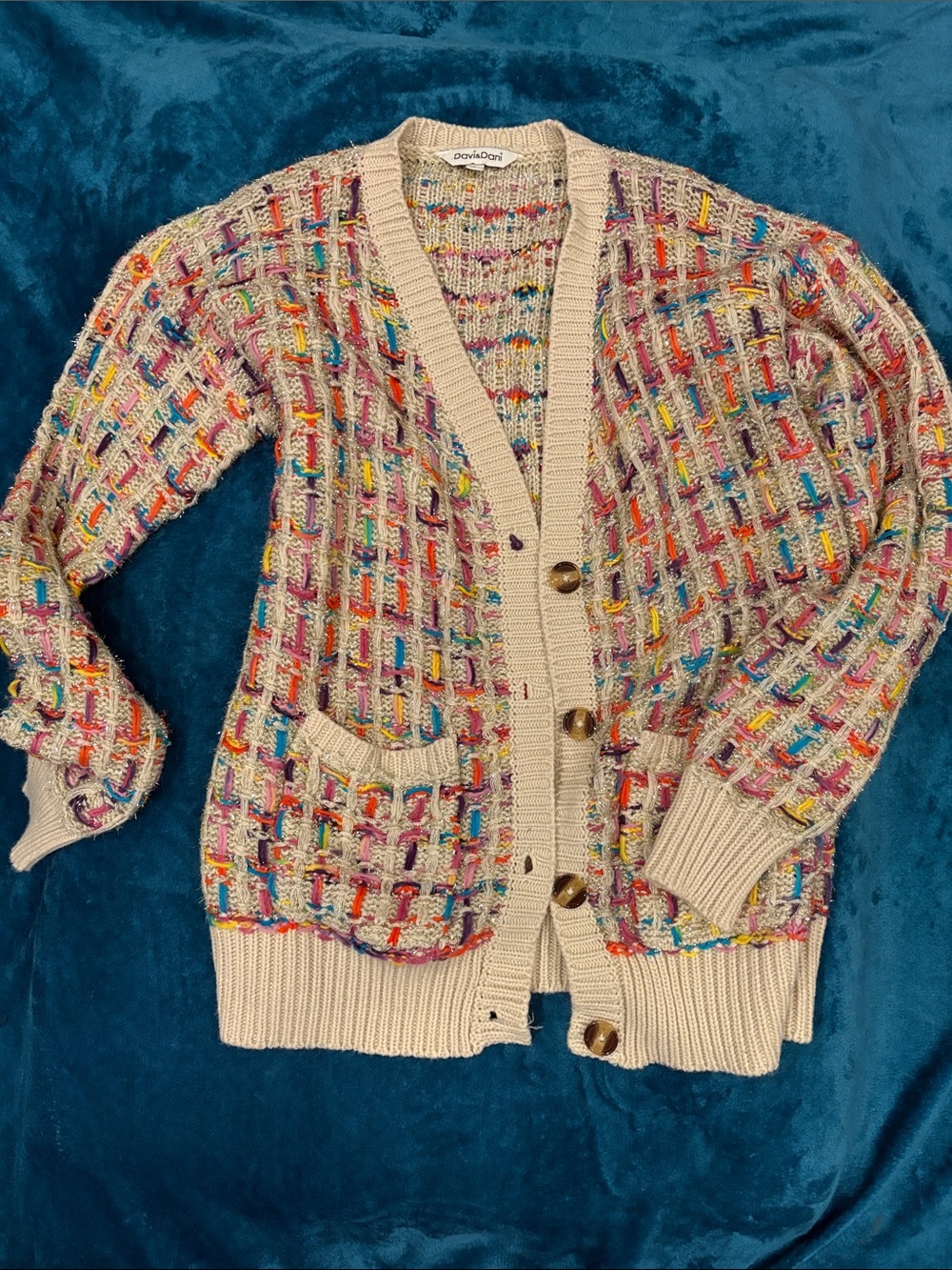 Davi & Dani Colorful Sweater Button Up Cardigan-Women - Large